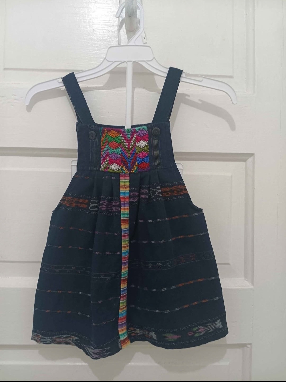 Handcrafted Navy Embroidered Kids Pinafore Dress with Multicolor Accents